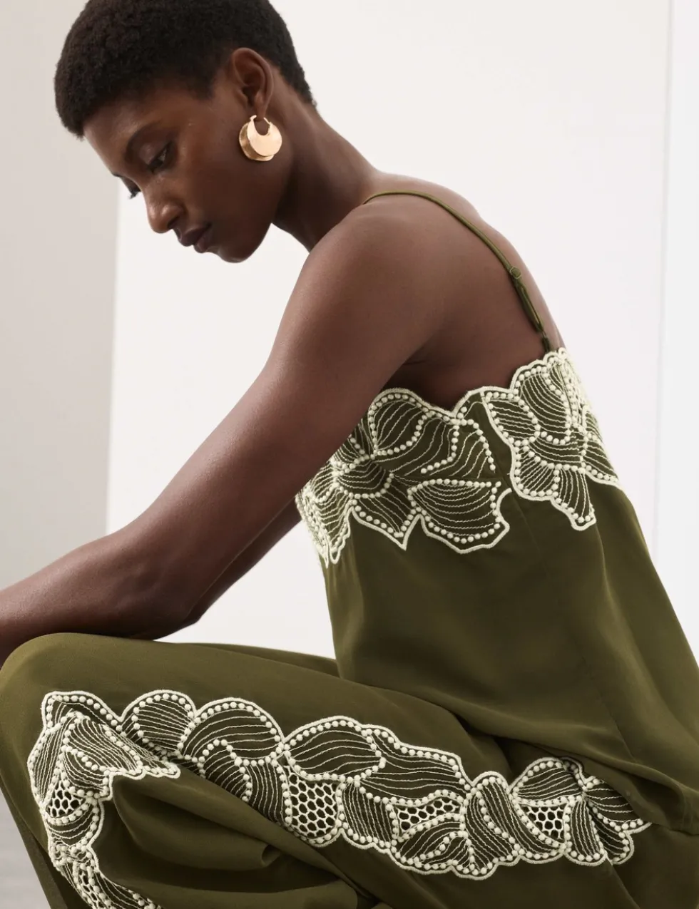 Floral Embroidered Wide Leg Trousers