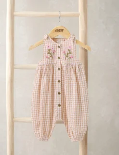 Floral Embroidery Gingham Dungarees (0-18 Mths)
