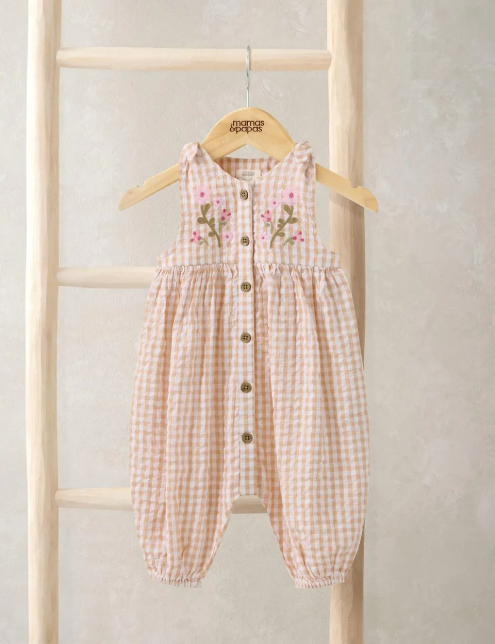 Floral Embroidery Gingham Dungarees (0-18 Mths)