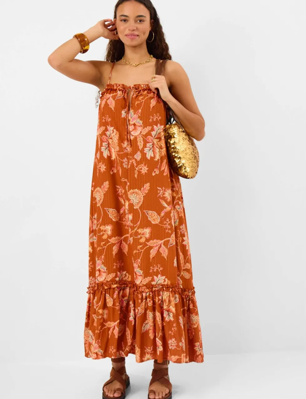 Floral Frilled Maxi Beach Dress