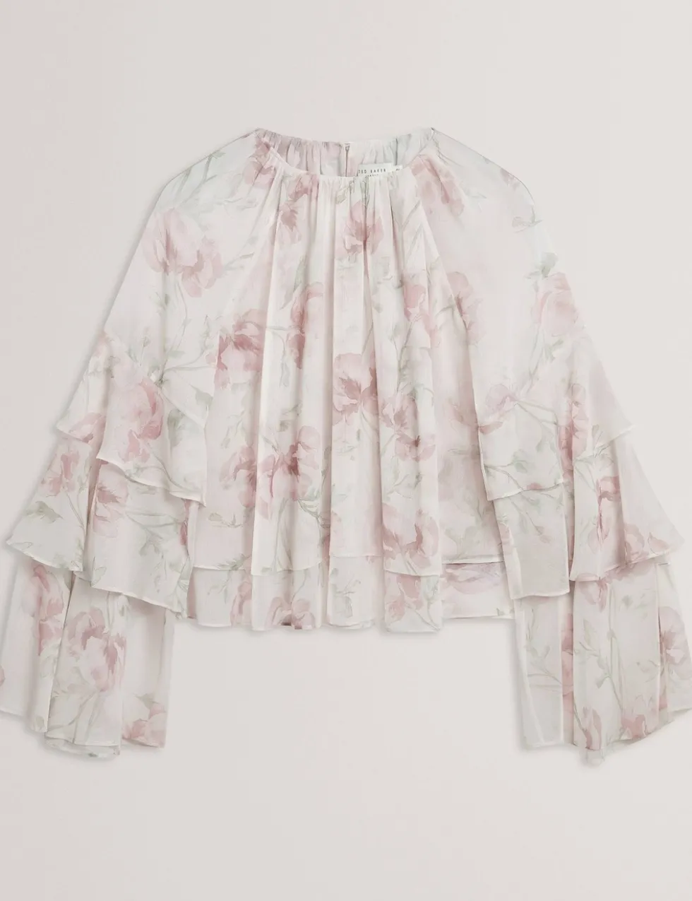 Floral Gathered Tiered Sleeve Blouse