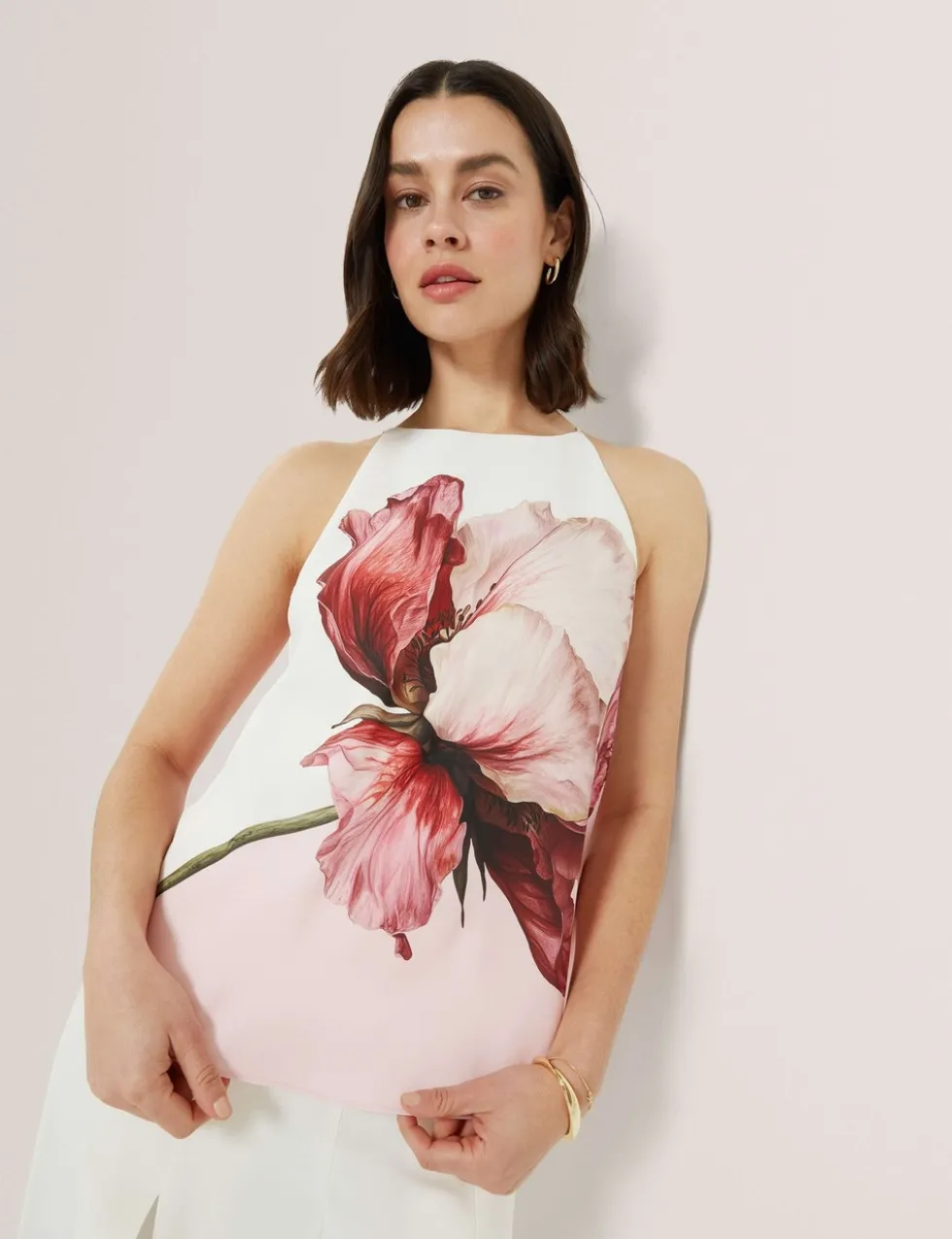 Floral Halter Neck Keyhole Top