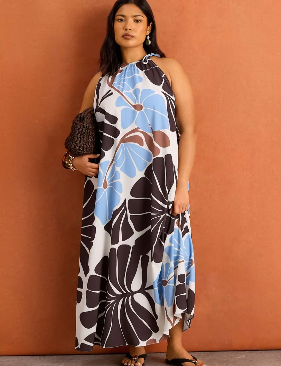 Floral Halter Neck Maxi Swing Dress