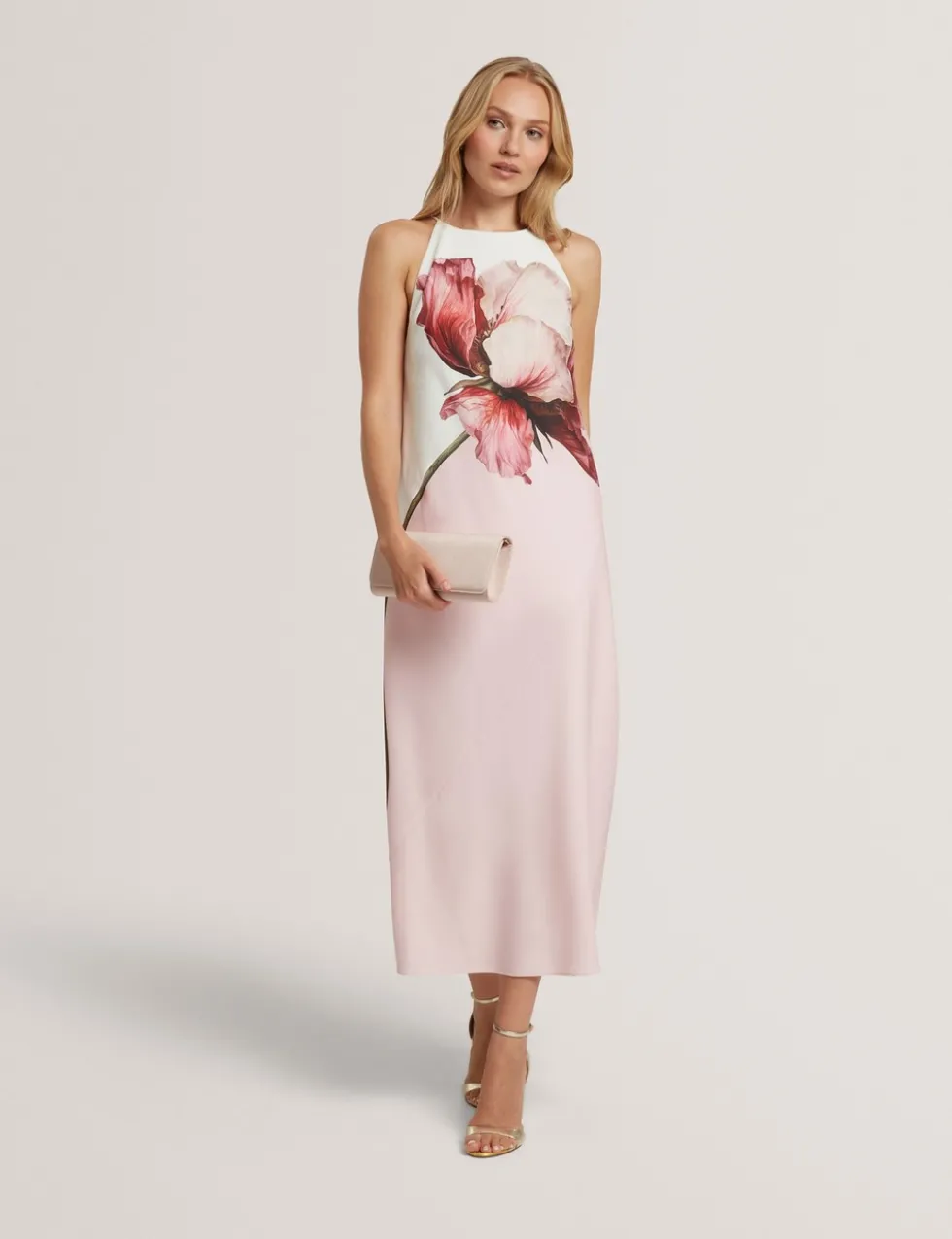 Floral Halter Neck Midi Column Dress