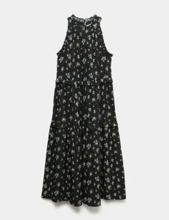 Floral Halter Neck Midi Tiered Dress