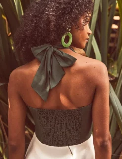 Floral Halter Neck Twist Front Maxi Column Dress