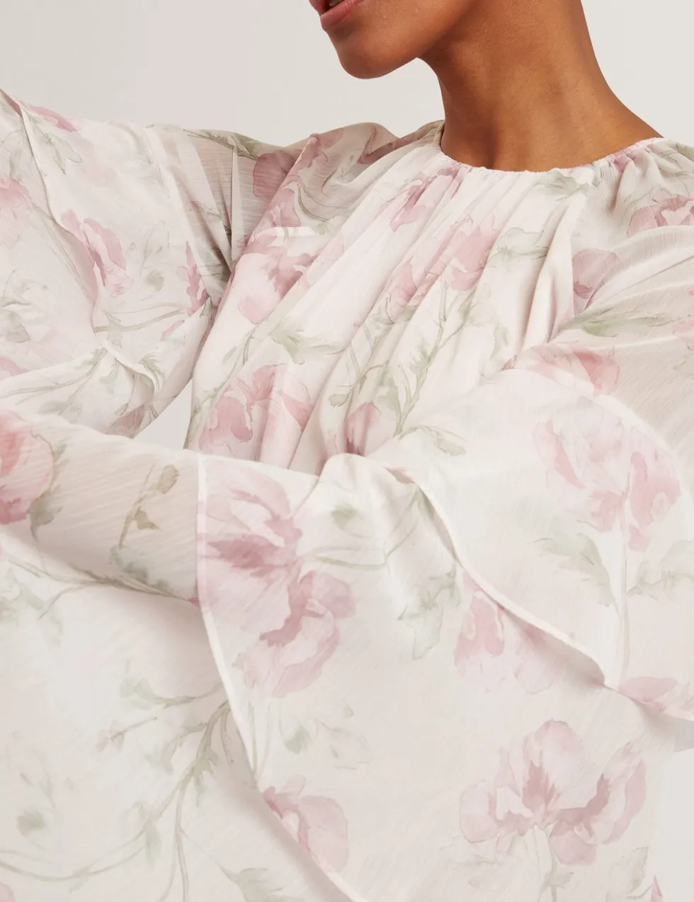Floral High Neck Tiered Sleeve Mini Dress