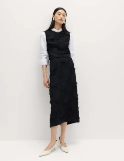 Floral Jacquard Fringed V-Neck Tailored Top
