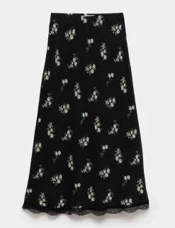 Floral Lace Detail Midi Slip Skirt