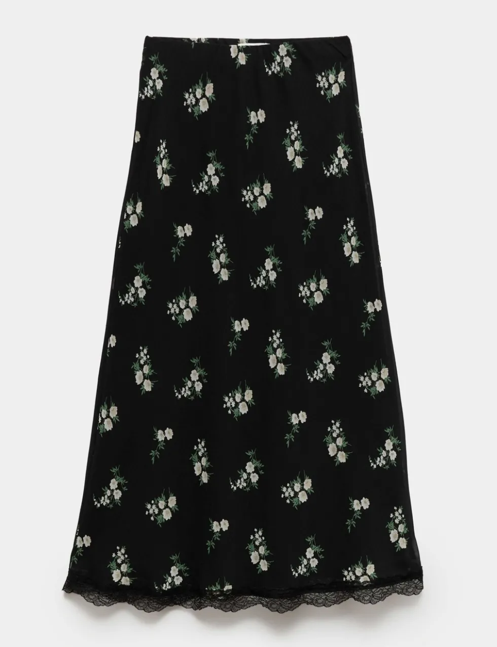 Floral Lace Detail Midi Slip Skirt