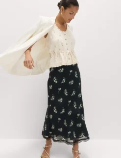 Floral Lace Detail Midi Slip Skirt