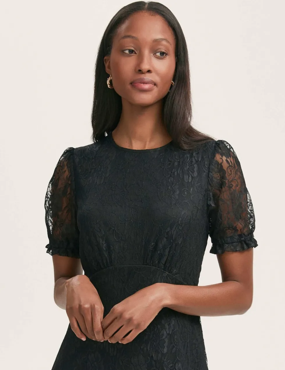 Floral Lace Puff Sleeve Midi Skater Dress