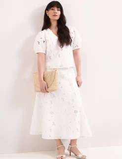 Floral Lace V-Neck Puff Sleeve Blouse