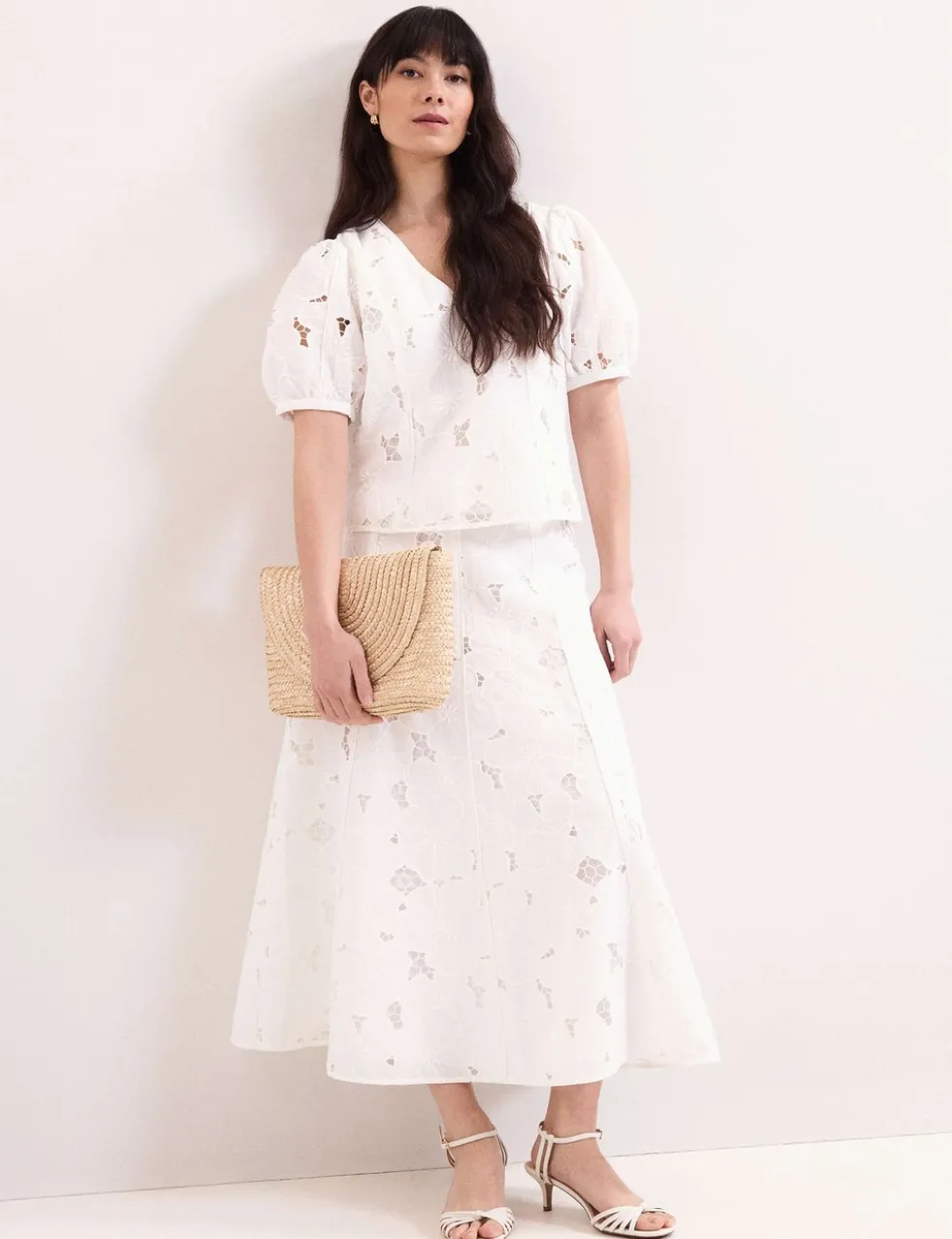 Floral Lace V-Neck Puff Sleeve Blouse
