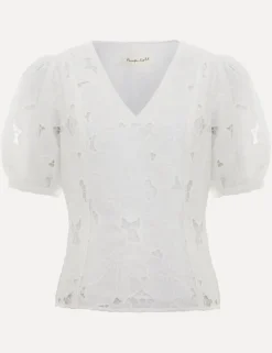 Floral Lace V-Neck Puff Sleeve Blouse