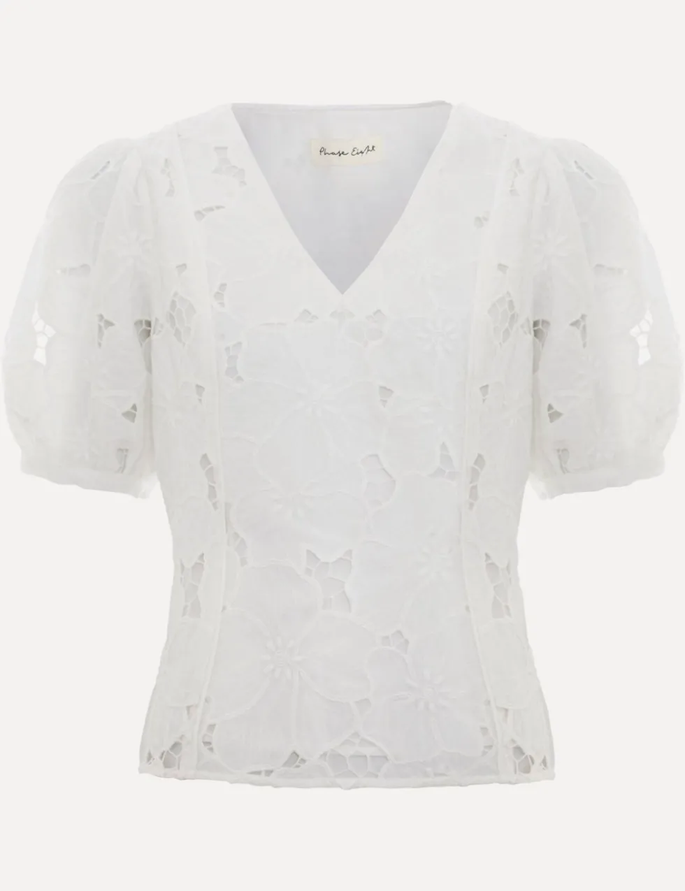 Floral Lace V-Neck Puff Sleeve Blouse
