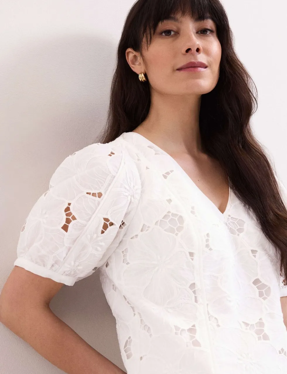 Floral Lace V-Neck Puff Sleeve Blouse