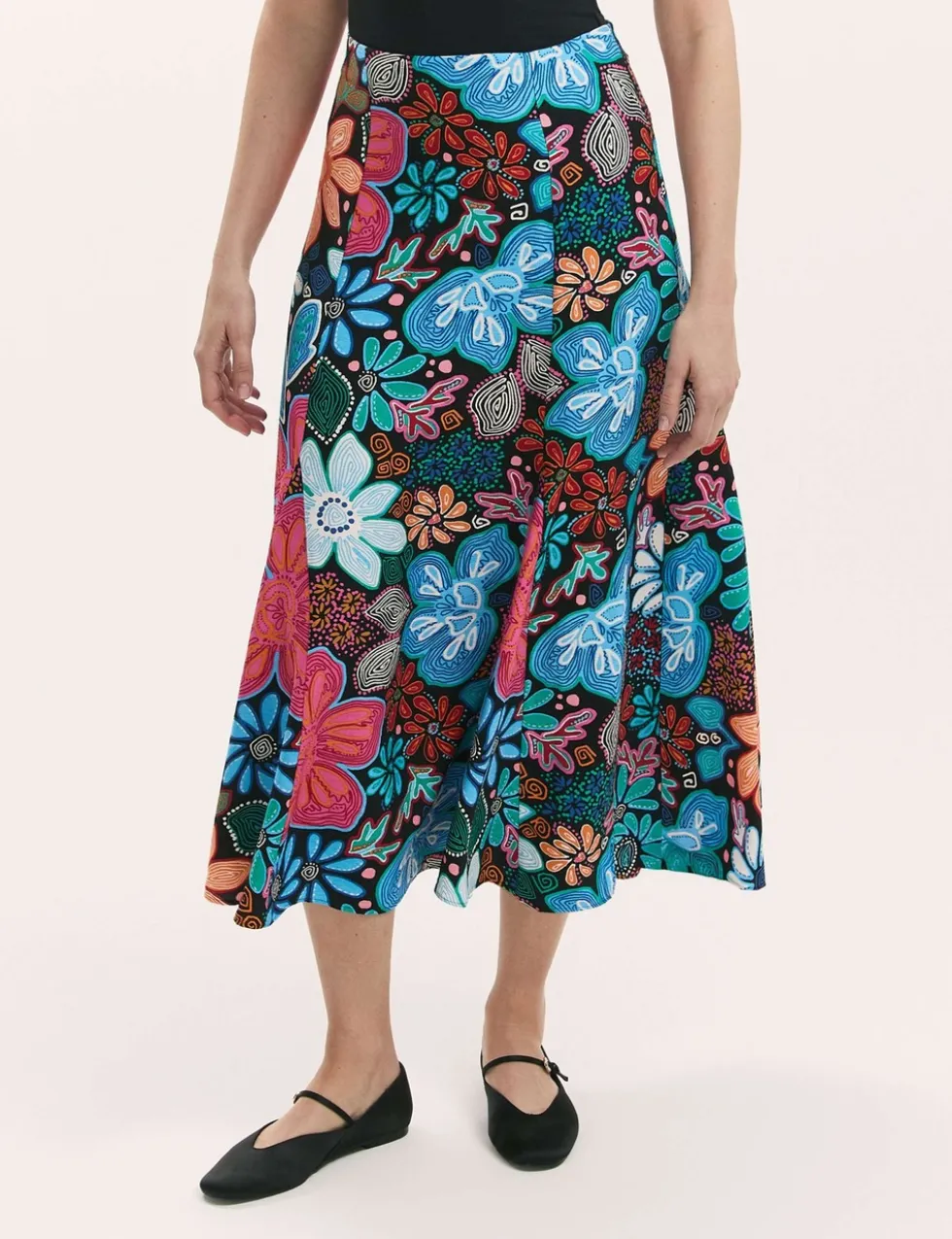 Floral Midi A-Line Skirt