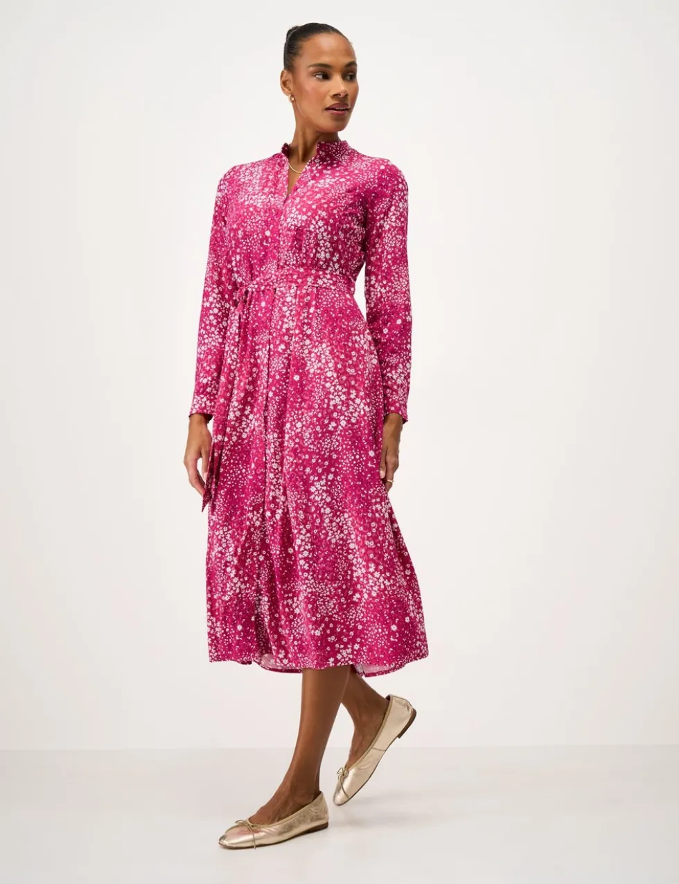 Floral Notch Neck Midi Shirt Dress