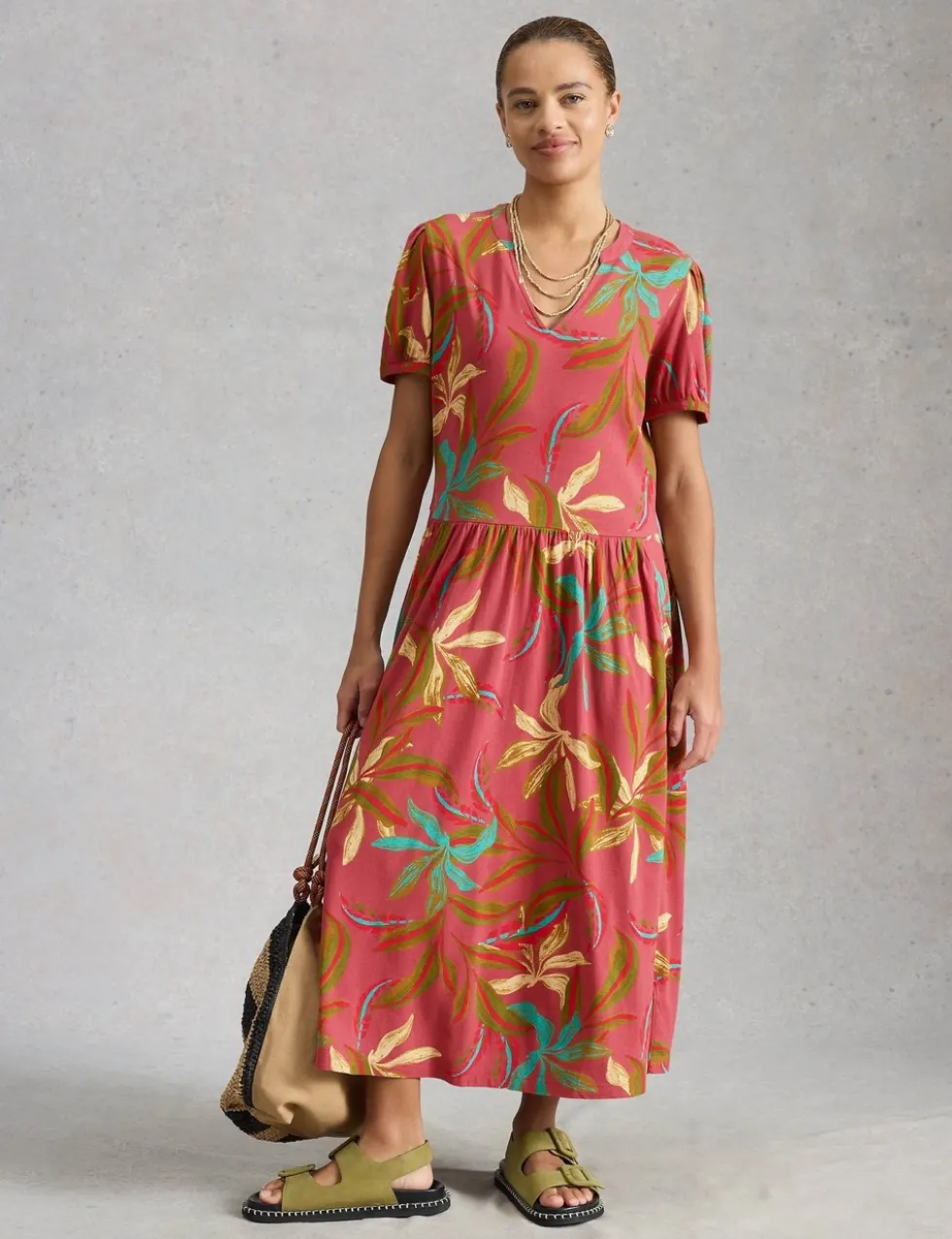 Floral Notch Neck Midi Waisted Dress