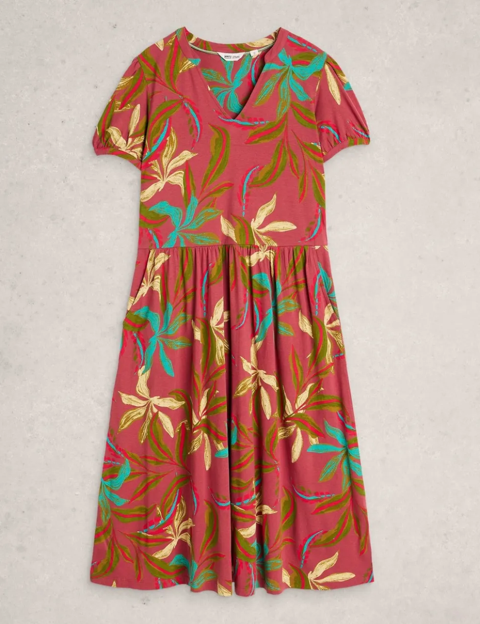 Floral Notch Neck Midi Waisted Dress