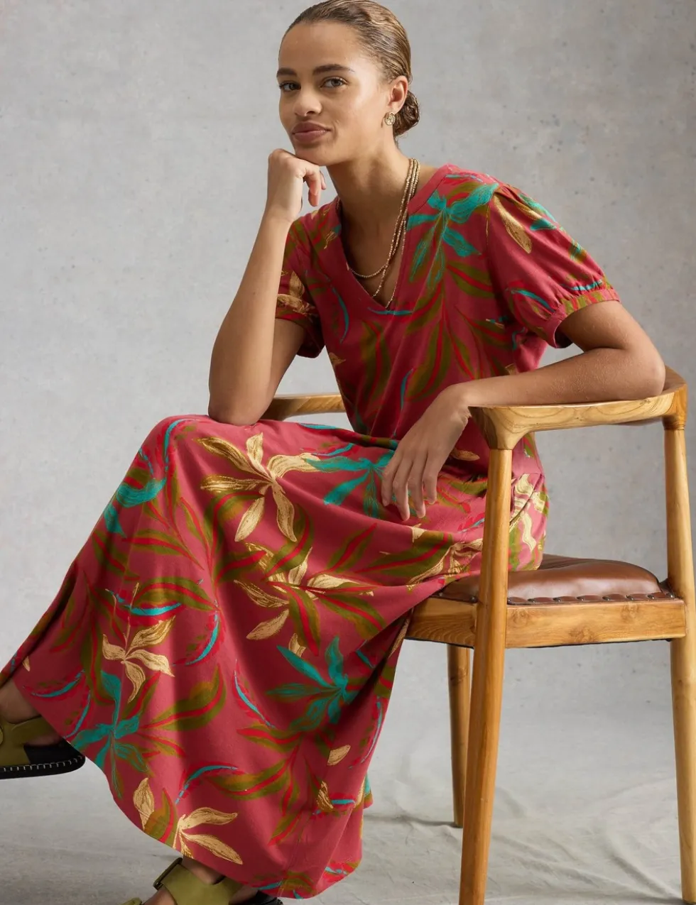 Floral Notch Neck Midi Waisted Dress
