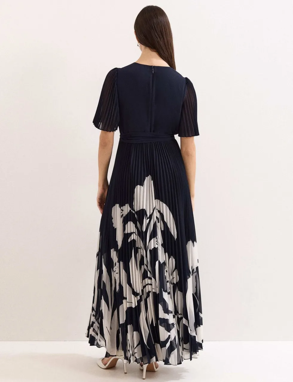 Floral Pleated V-Neck Maxi Wrap Dress