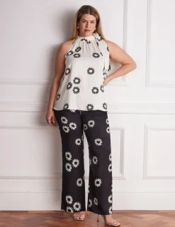 Floral Print Bow Halter Neck Top