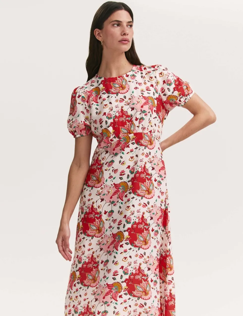 Floral Puff Sleeve Midi Tea Dress