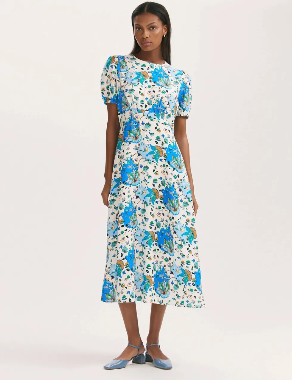 Floral Puff Sleeve Midi Tea Dress