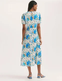 Floral Puff Sleeve Midi Tea Dress