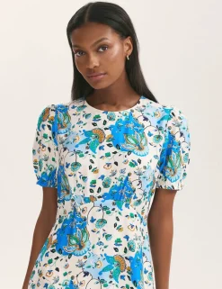 Floral Puff Sleeve Midi Tea Dress