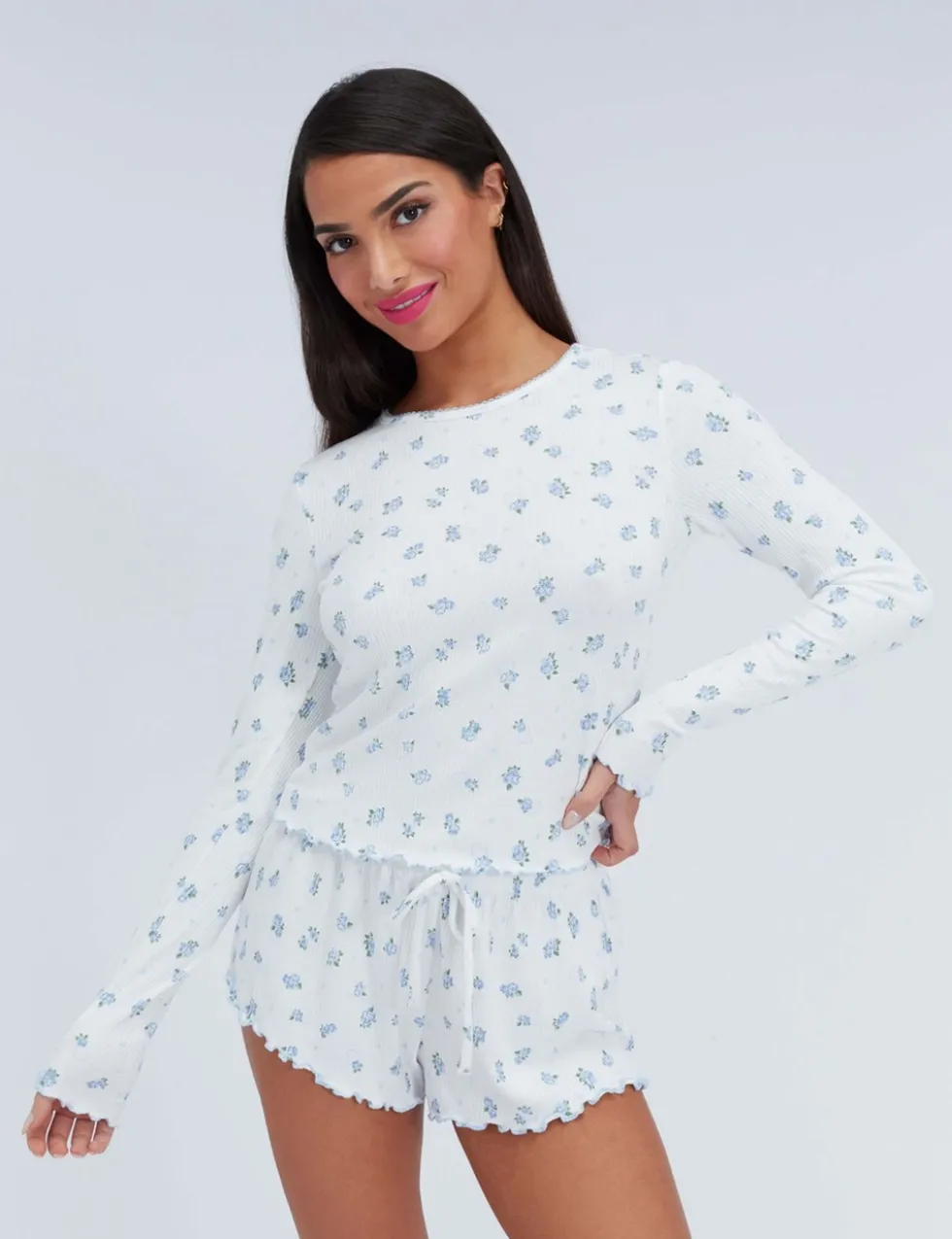 Floral Ribbed Shortie Set