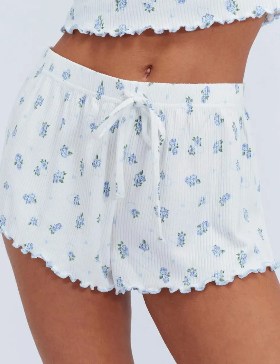 Floral Ribbed Shortie Set