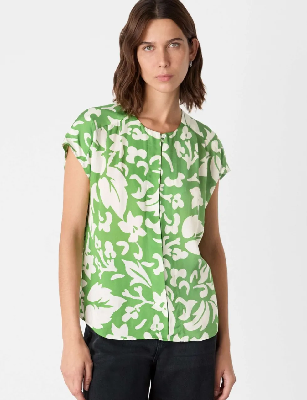 Floral Round Neck Button Through Blouse