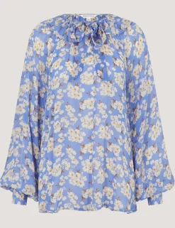 Floral Round Neck Frill Detail Blouse