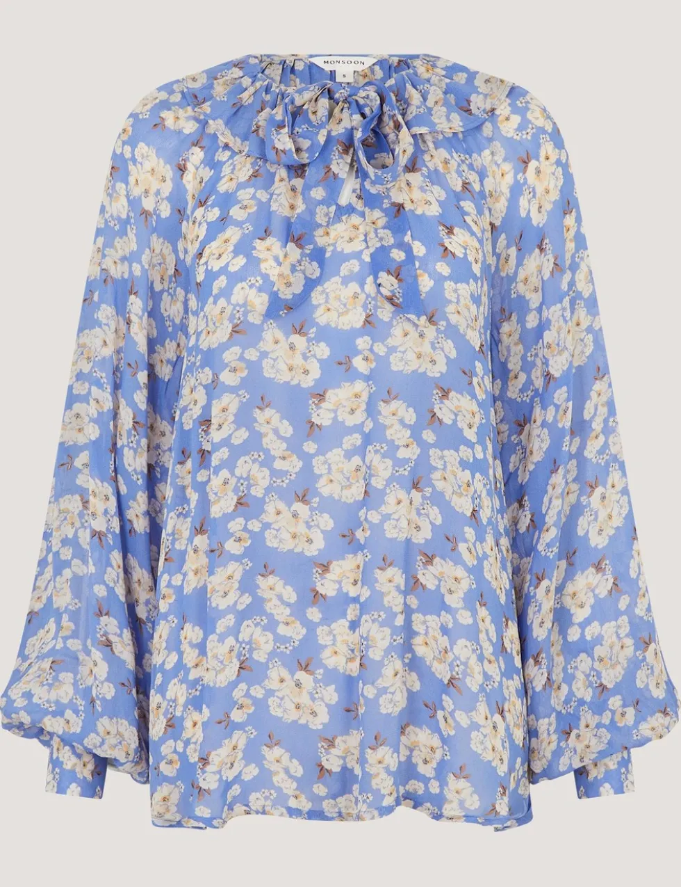Floral Round Neck Frill Detail Blouse