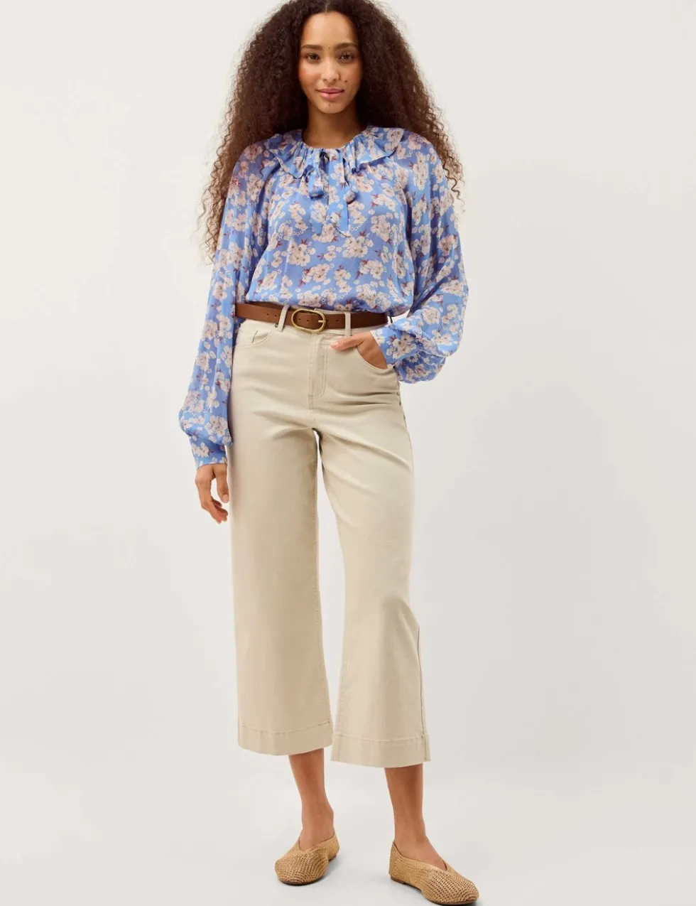 Floral Round Neck Frill Detail Blouse