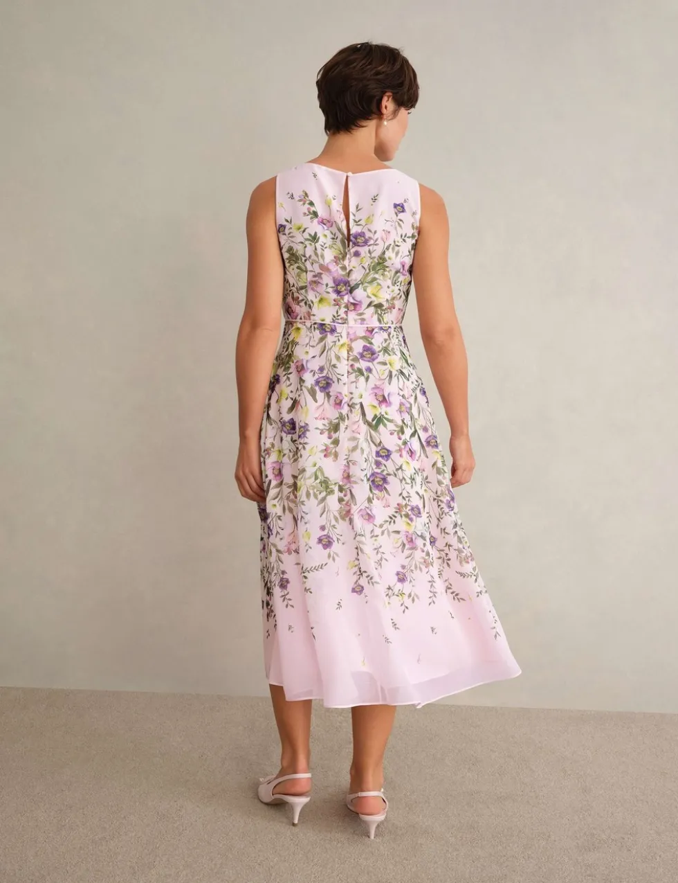 Floral Round Neck Knee Length Skater Dress