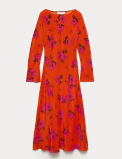 Floral Round Neck Midaxi Column Dress