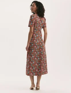 Floral Round Neck Midi Tea Dress