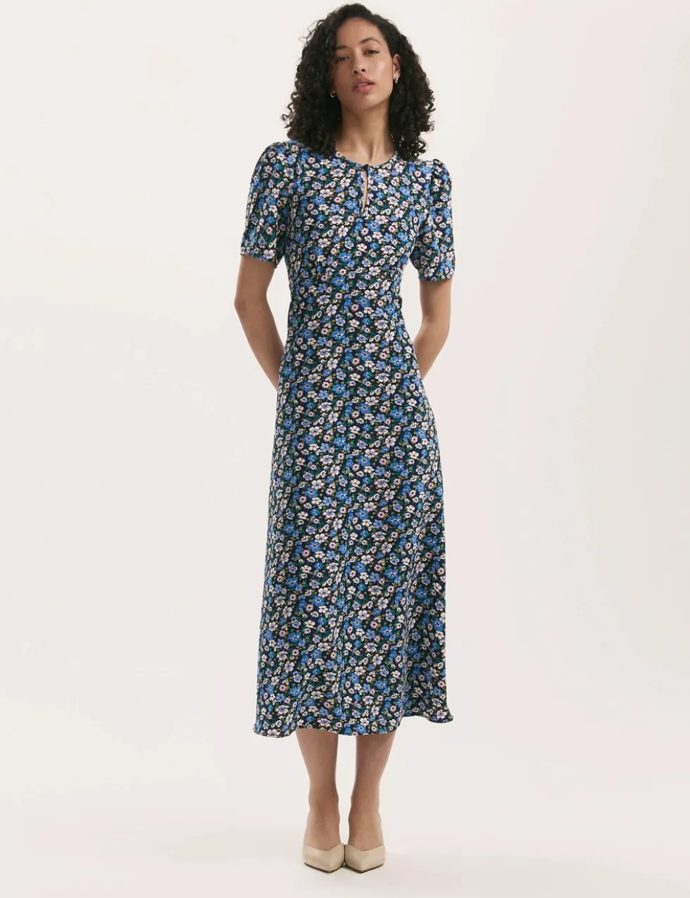 Floral Round Neck Midi Tea Dress