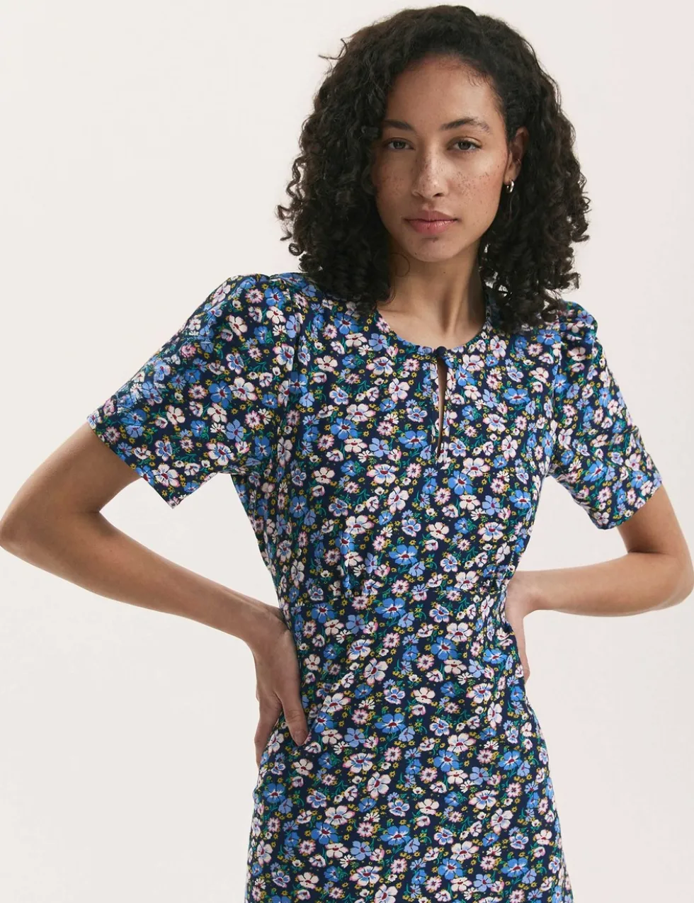 Floral Round Neck Midi Tea Dress