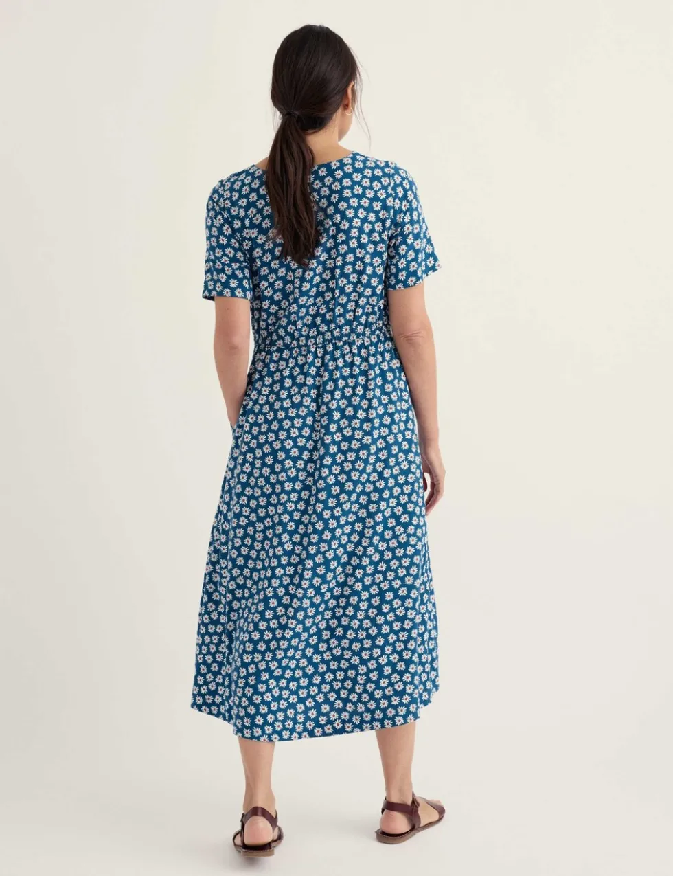 Floral Round Neck Midi Waisted Dress