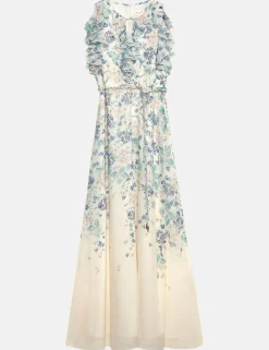 Floral Ruffle Belted Maxi Waisted Dress