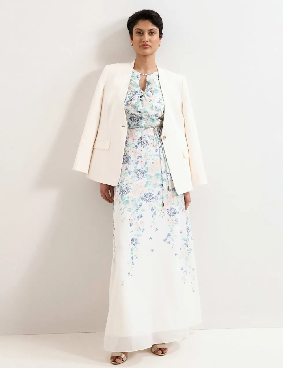 Floral Ruffle Belted Maxi Waisted Dress