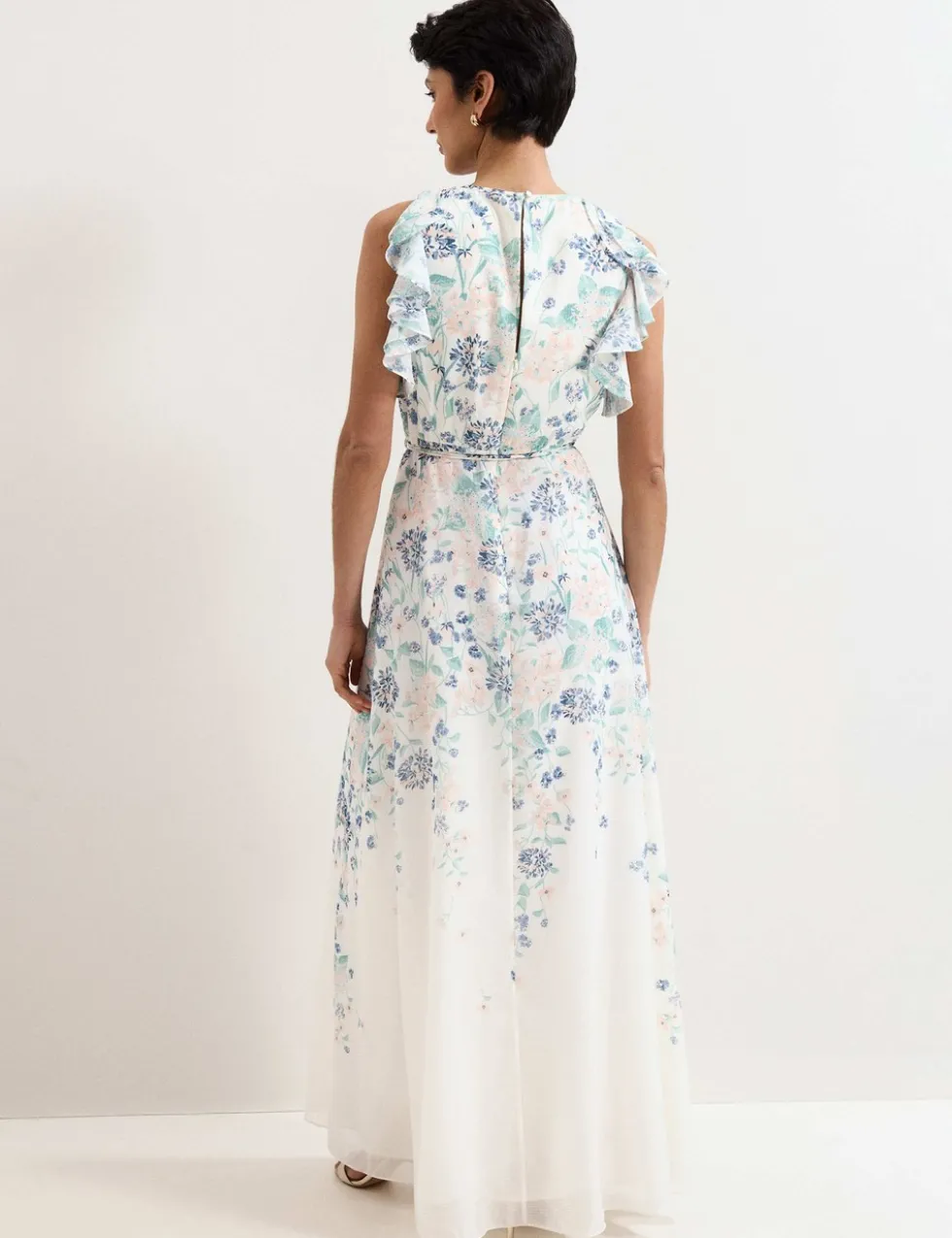 Floral Ruffle Belted Maxi Waisted Dress