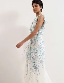 Floral Ruffle Belted Maxi Waisted Dress