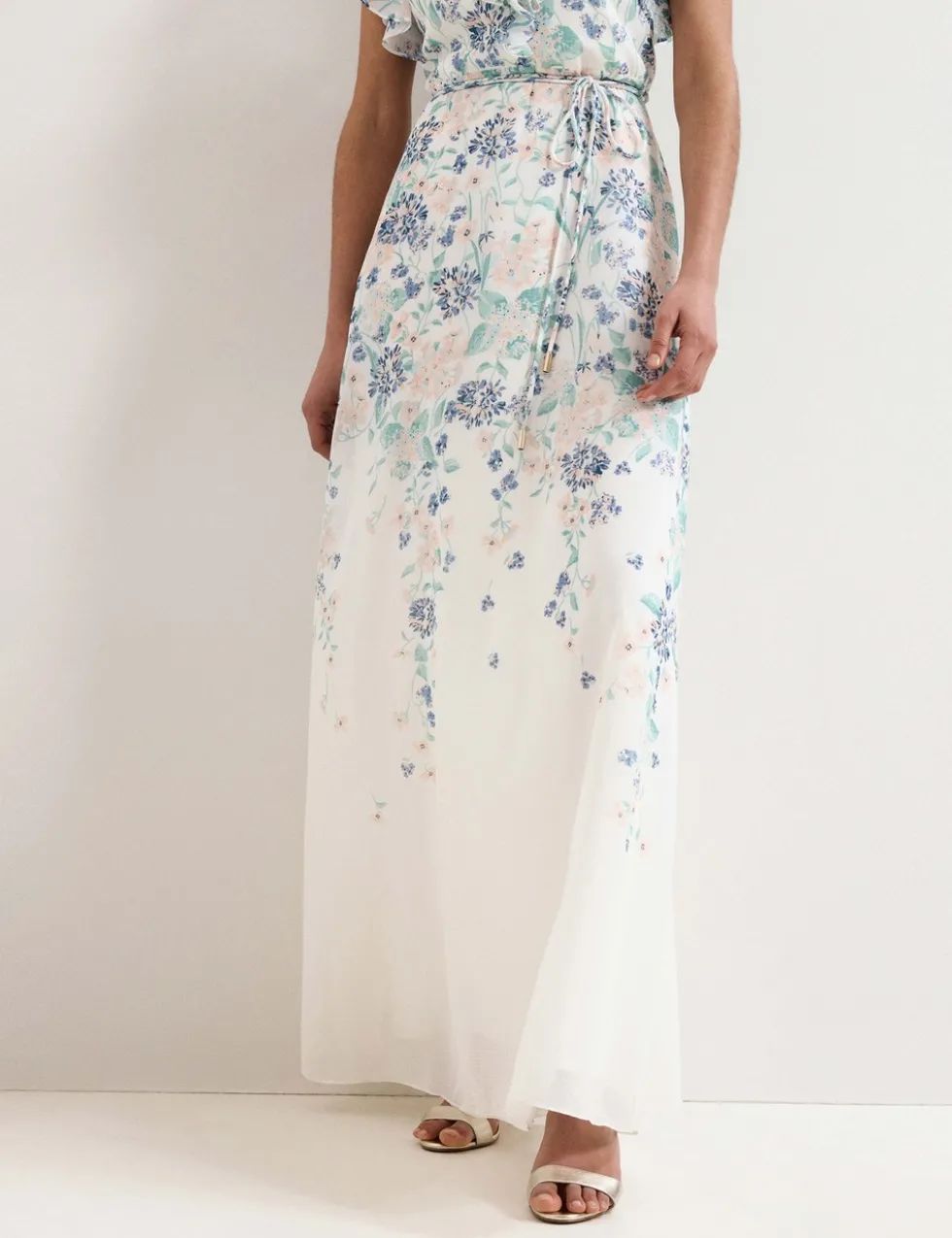Floral Ruffle Belted Maxi Waisted Dress