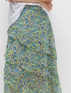 Floral Ruffle Midi Tiered Skirt